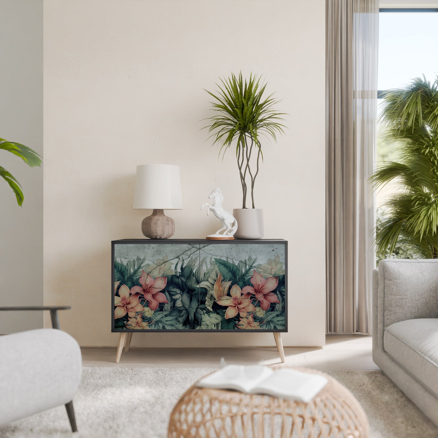 HEAVENLY BLOOM 2-Door Sideboard in Black Finish