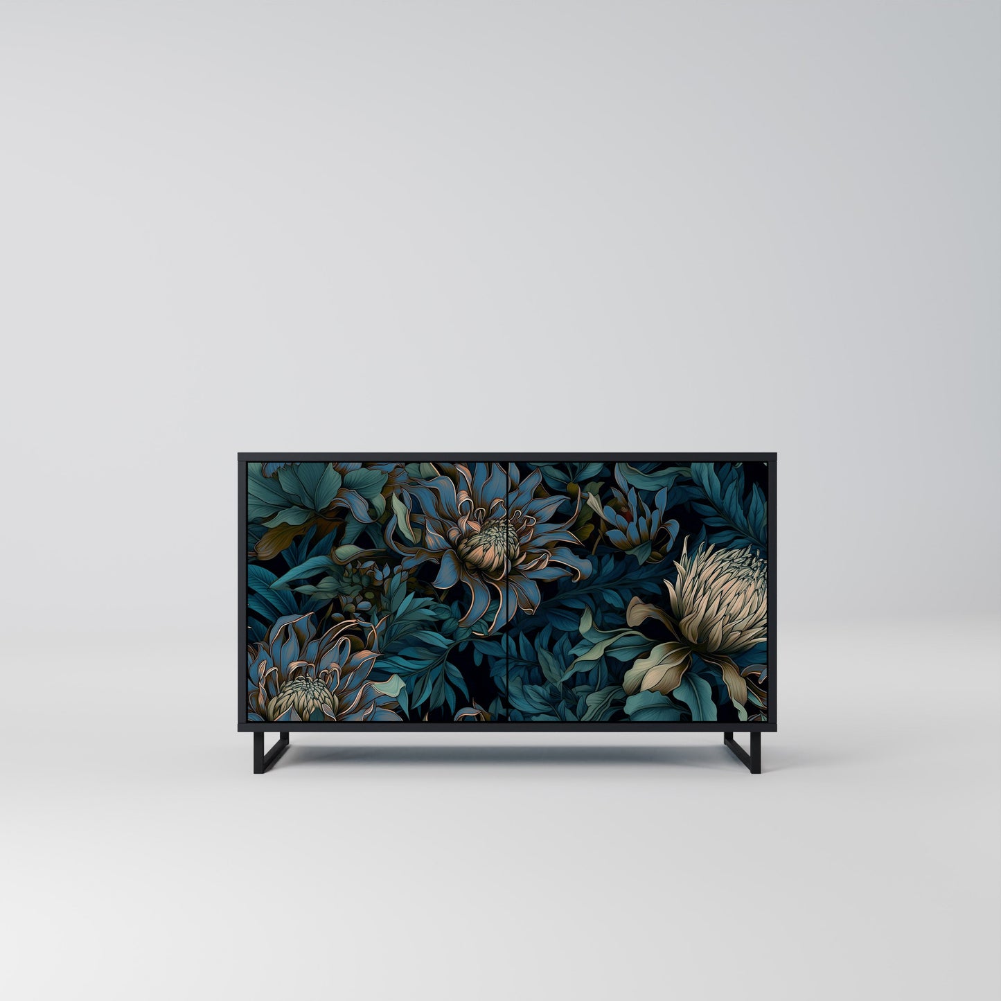 TWILIGHT BLOOM 2-Door Sideboard in Black Finish