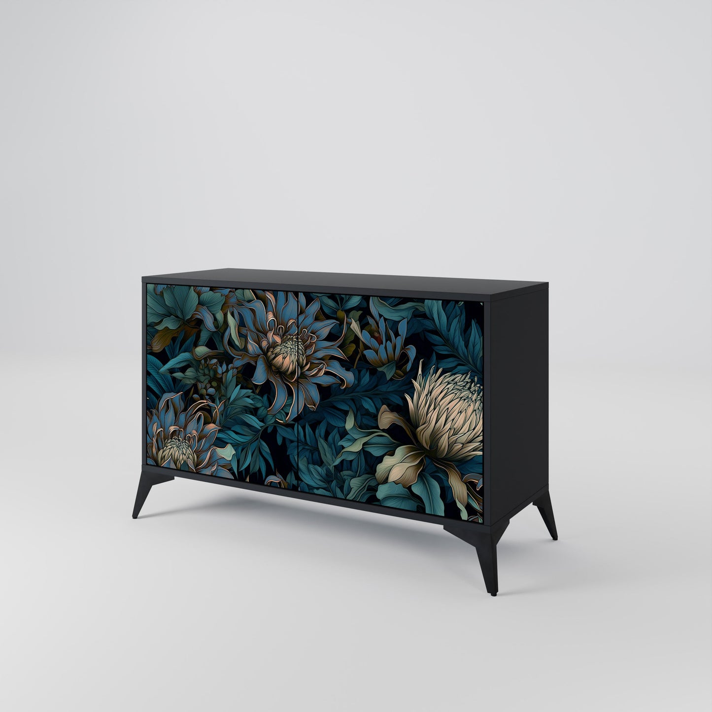 TWILIGHT BLOOM 2-Door Sideboard in Black Finish
