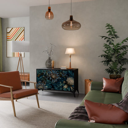 TWILIGHT BLOOM 2-Door Sideboard in Black Finish