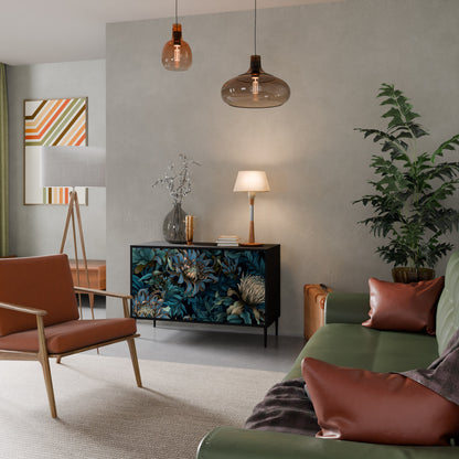 TWILIGHT BLOOM 2-Door Sideboard in Black Finish