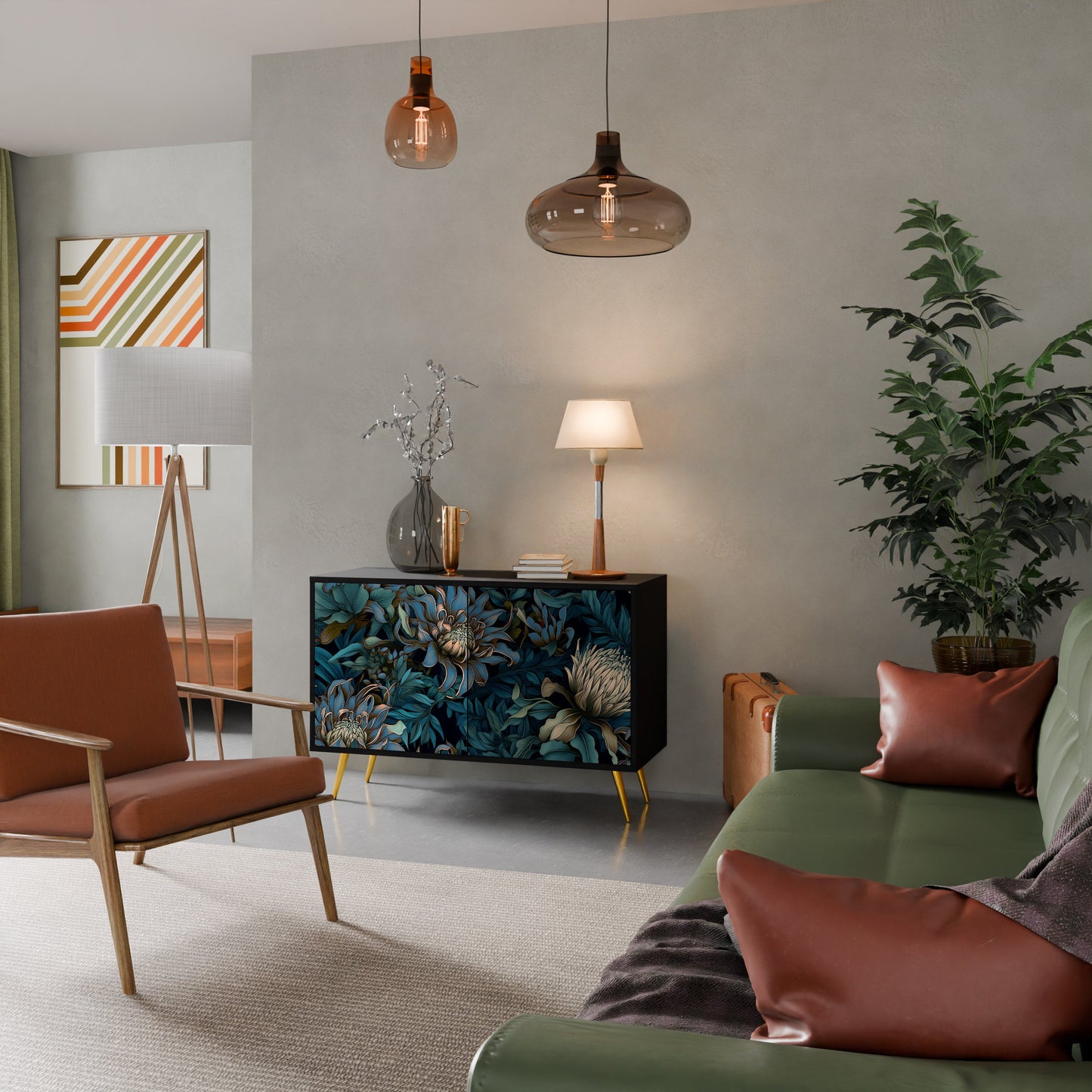 TWILIGHT BLOOM 2-Door Sideboard in Black Finish