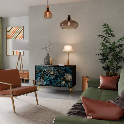 TWILIGHT BLOOM 2-Door Sideboard in Black Finish