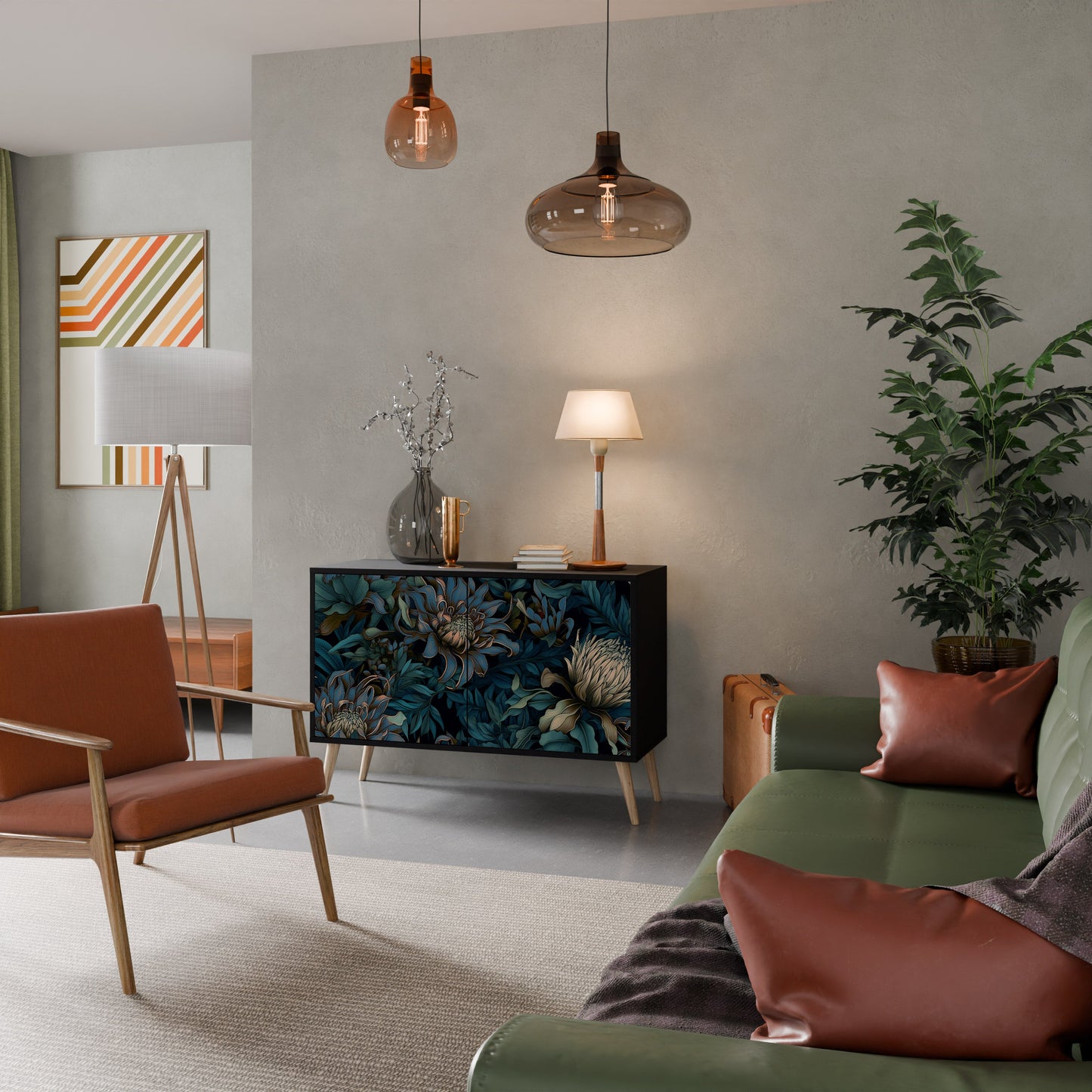 TWILIGHT BLOOM 2-Door Sideboard in Black Finish