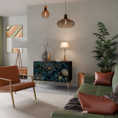 TWILIGHT BLOOM 2-Door Sideboard in Black Finish