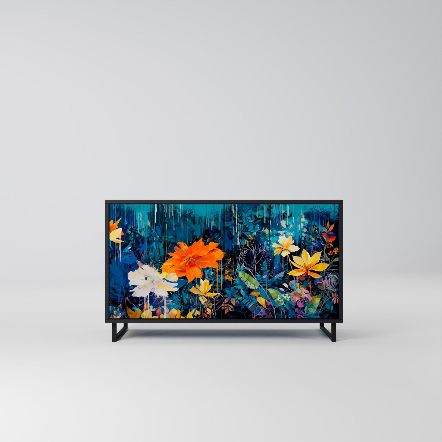 MIDNIGHT BLOSSOM 2-Door Sideboard in Black Finish