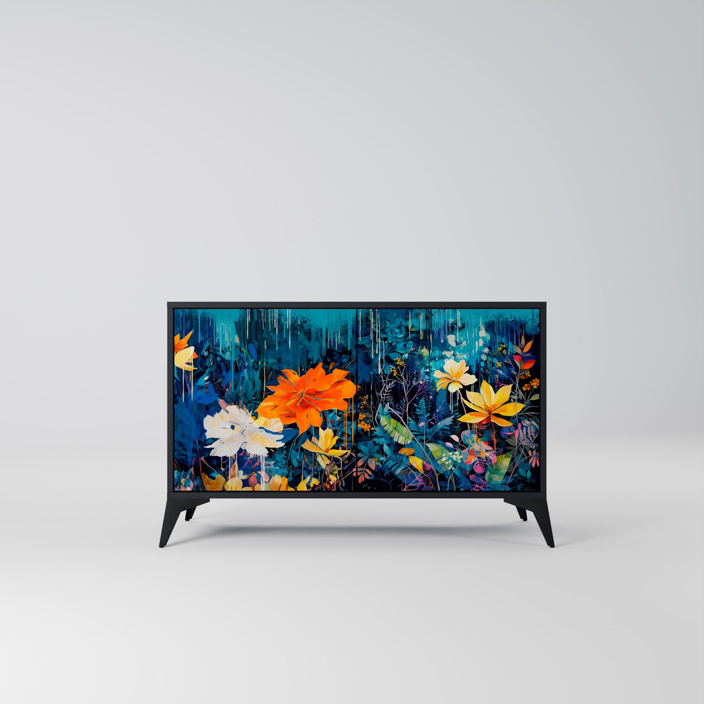MIDNIGHT BLOSSOM 2-Door Sideboard in Black Finish