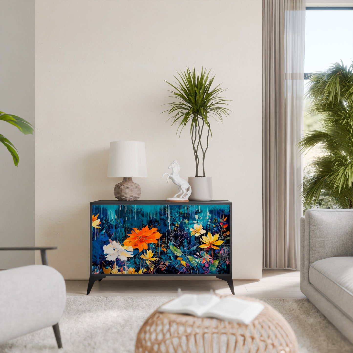 MIDNIGHT BLOSSOM 2-Door Sideboard in Black Finish