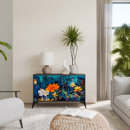 MIDNIGHT BLOSSOM 2-Door Sideboard in Black Finish