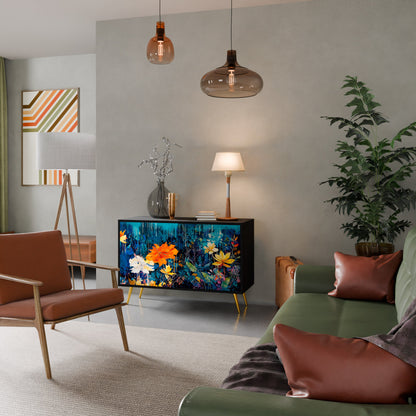 MIDNIGHT BLOSSOM 2-Door Sideboard in Black Finish