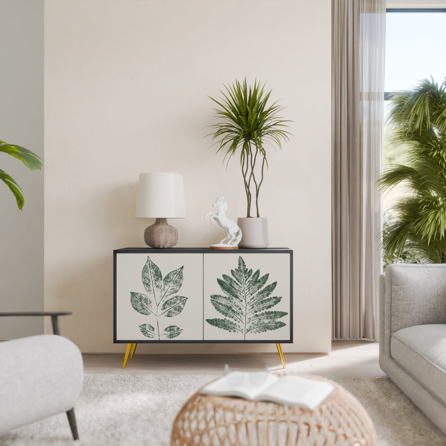 GREEN LEAFY STAMPS 2-Door Sideboard in Black Finish