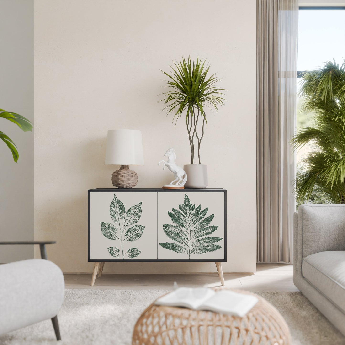 GREEN LEAFY STAMPS 2-Door Sideboard in Black Finish