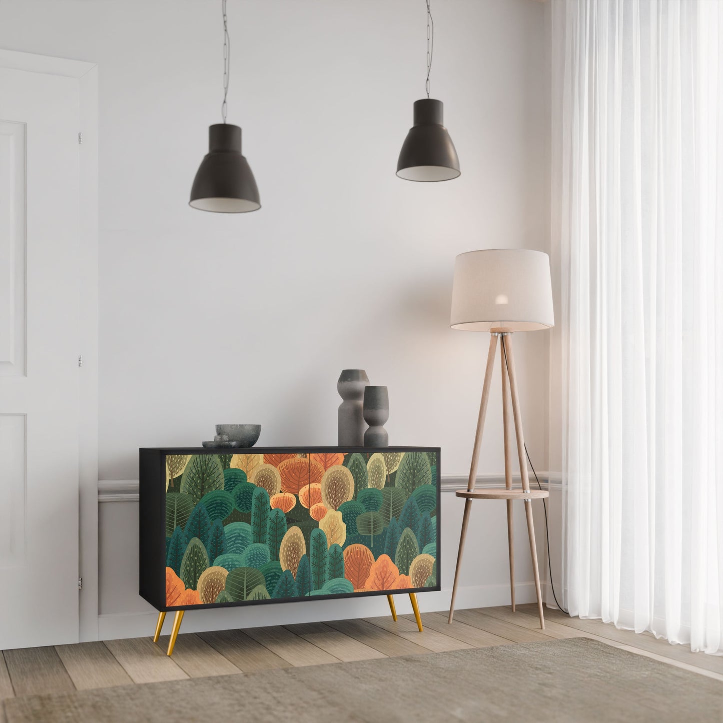 AUTUMN KALEIDOSCOPE Madia a 2 Ante in Finitura Nera