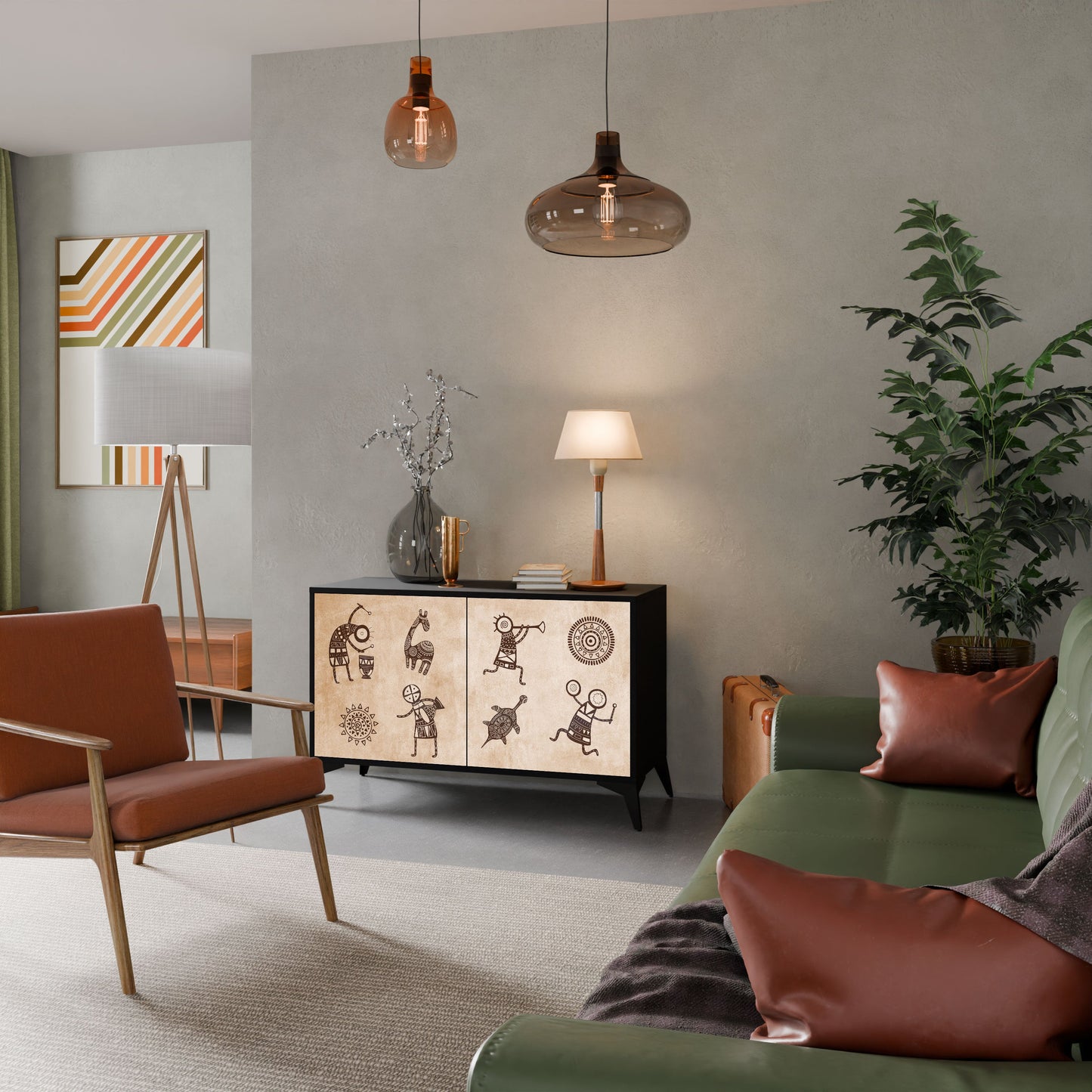 AFRICAN STYLE 2-Door Sideboard in Black Finish