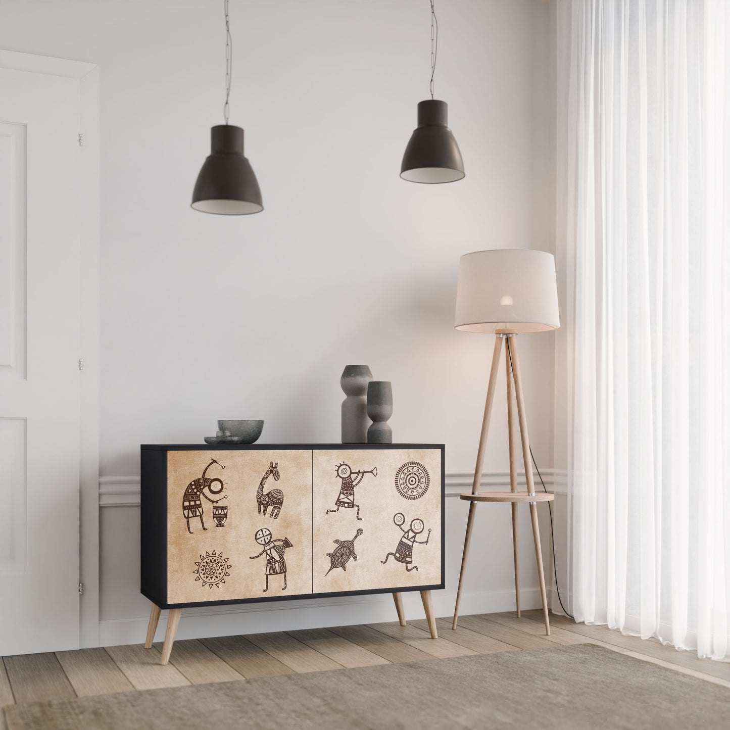 AFRICAN STYLE 2-Door Sideboard in Black Finish