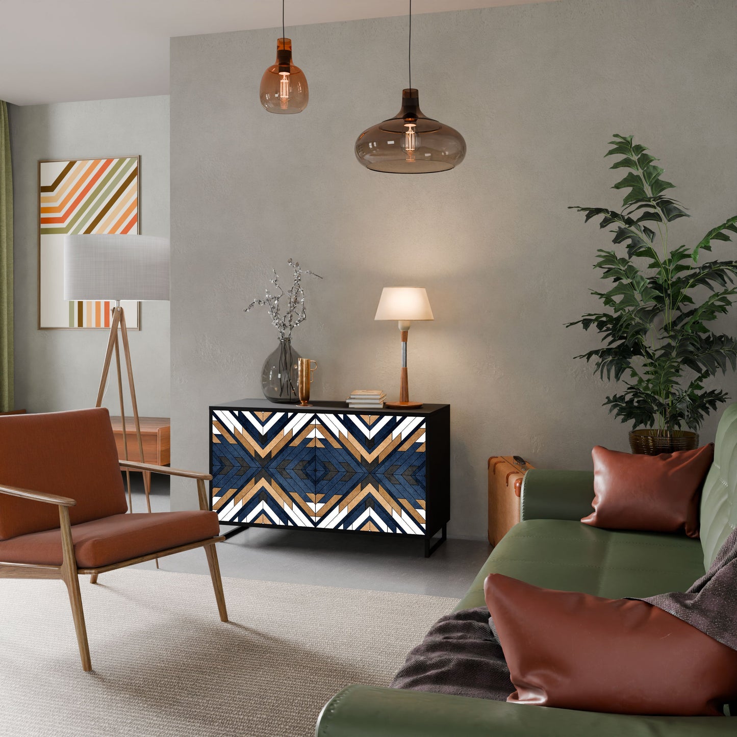 ARTFUL GEOMETRY Madia a 2 Ante in Finitura Nera