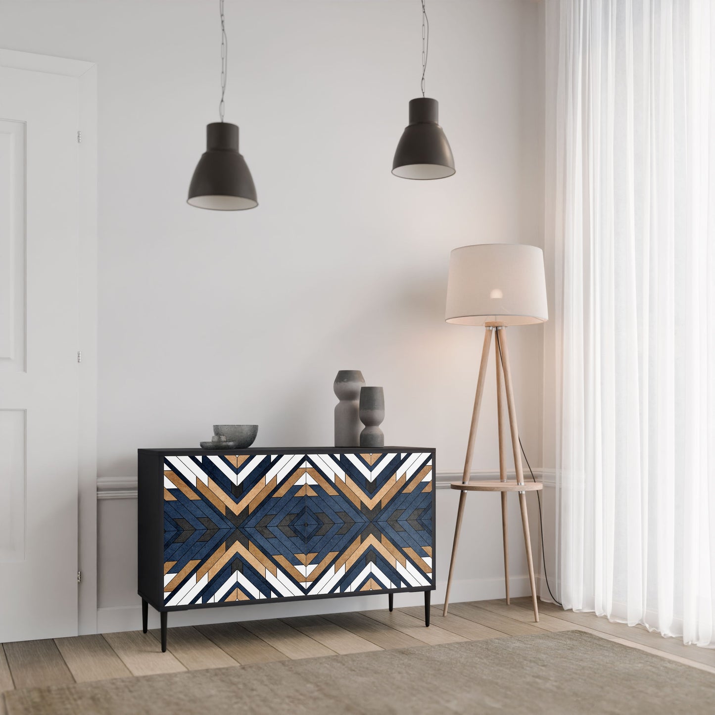 ARTFUL GEOMETRY Madia a 2 Ante in Finitura Nera