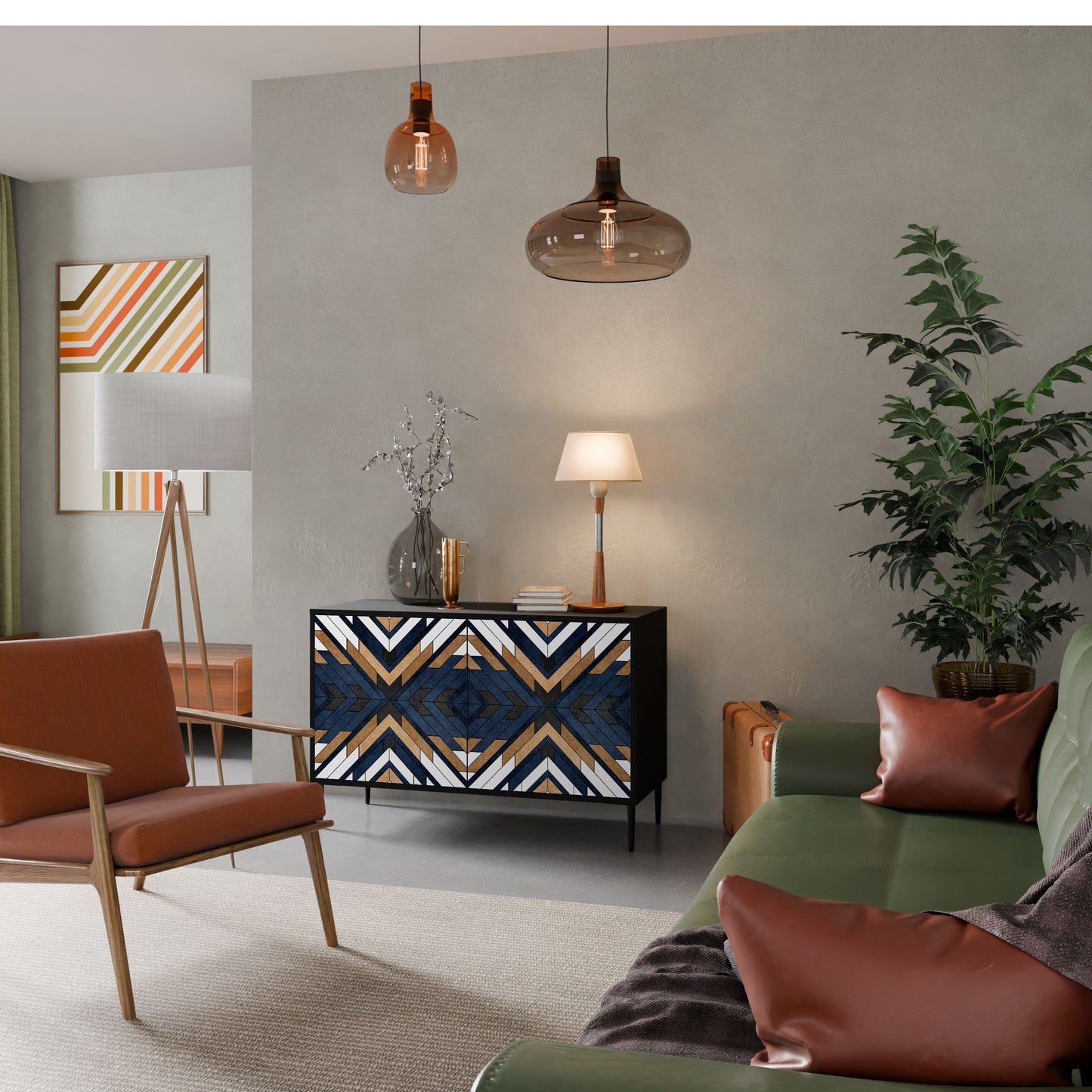 ARTFUL GEOMETRY Madia a 2 Ante in Finitura Nera