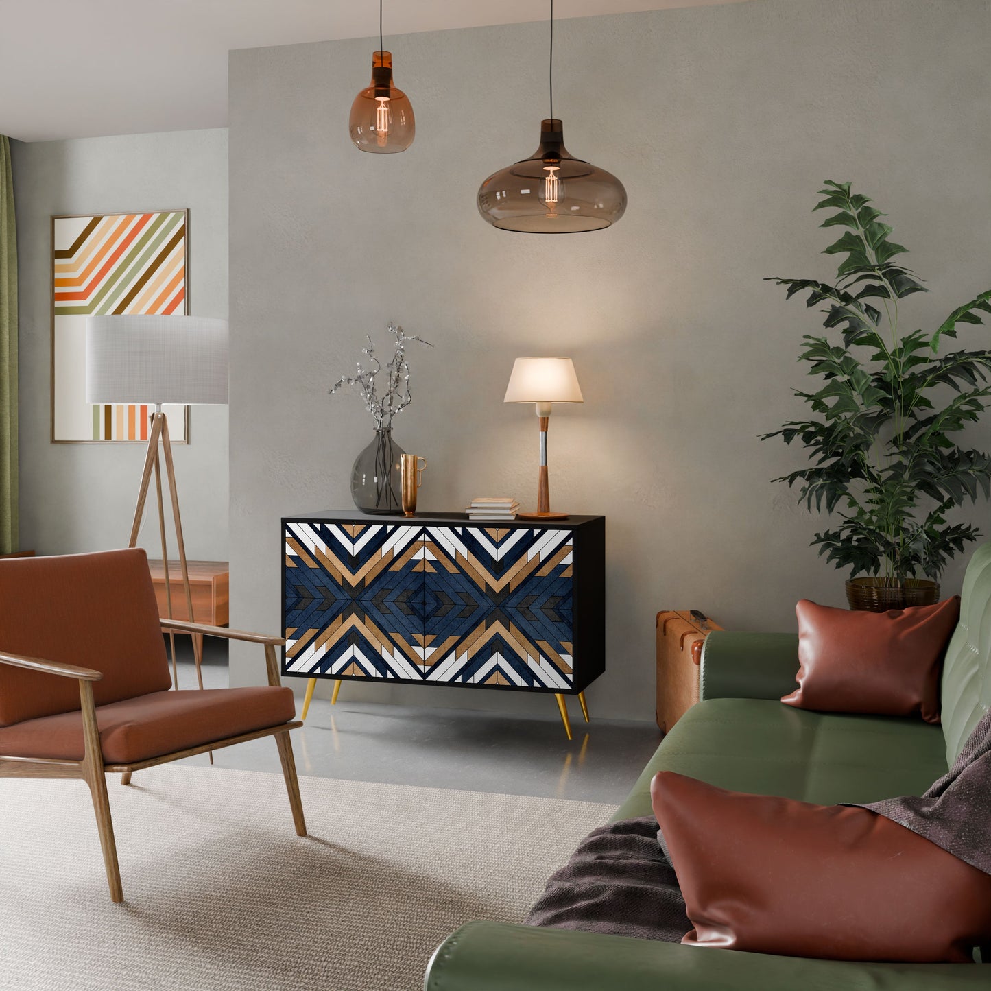 ARTFUL GEOMETRY Madia a 2 Ante in Finitura Nera