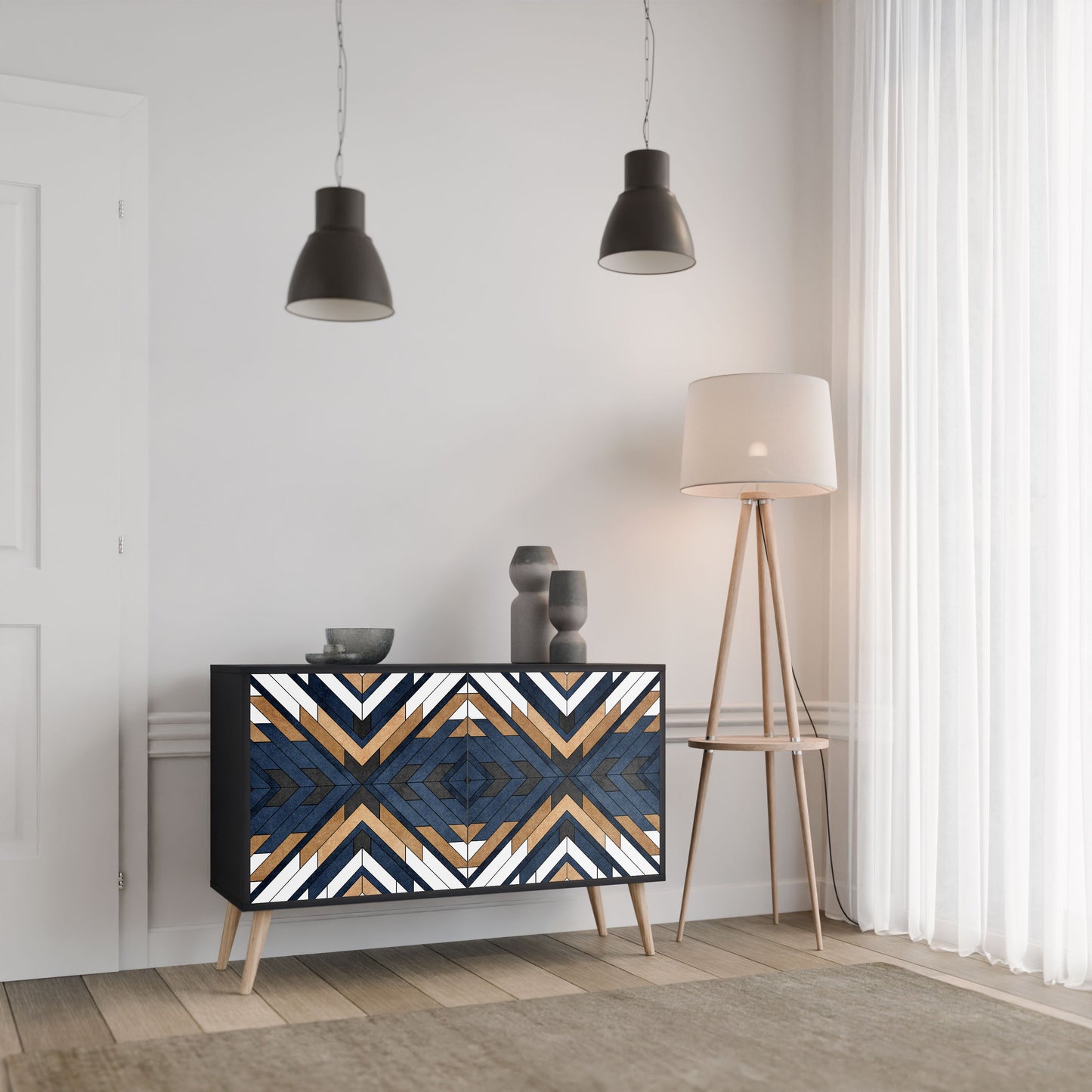 ARTFUL GEOMETRY Madia a 2 Ante in Finitura Nera