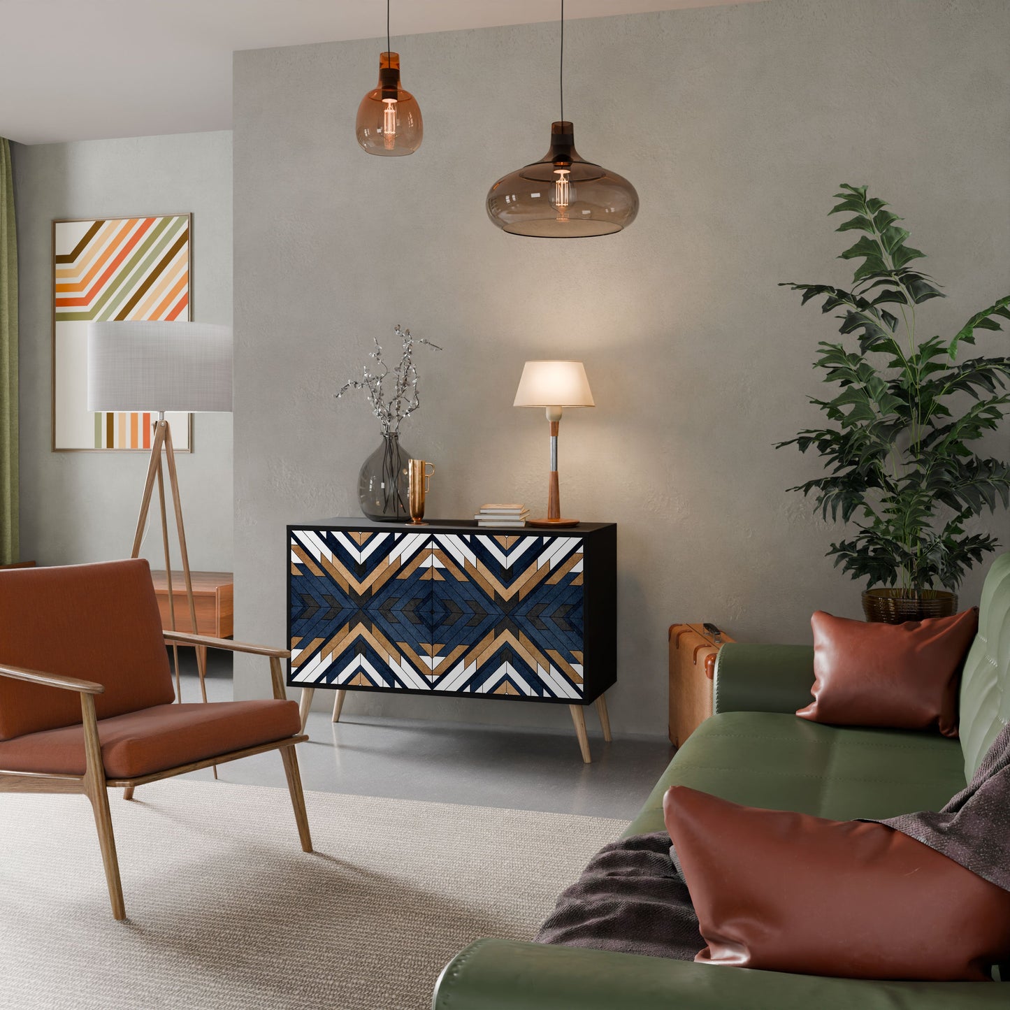 ARTFUL GEOMETRY Madia a 2 Ante in Finitura Nera