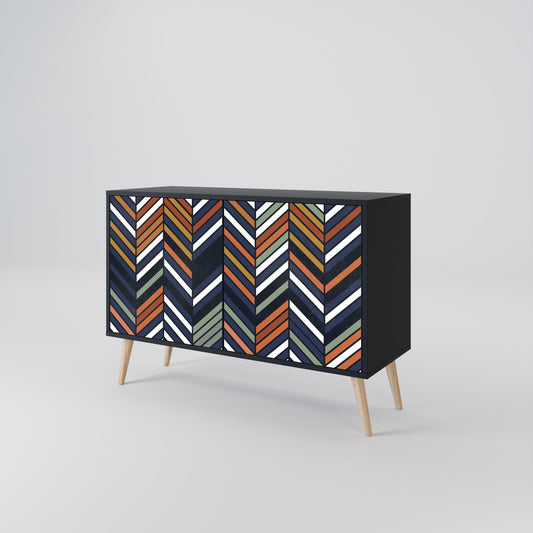 VIBRANT PATCHWORK Madia a 2 Ante in Finitura Nera