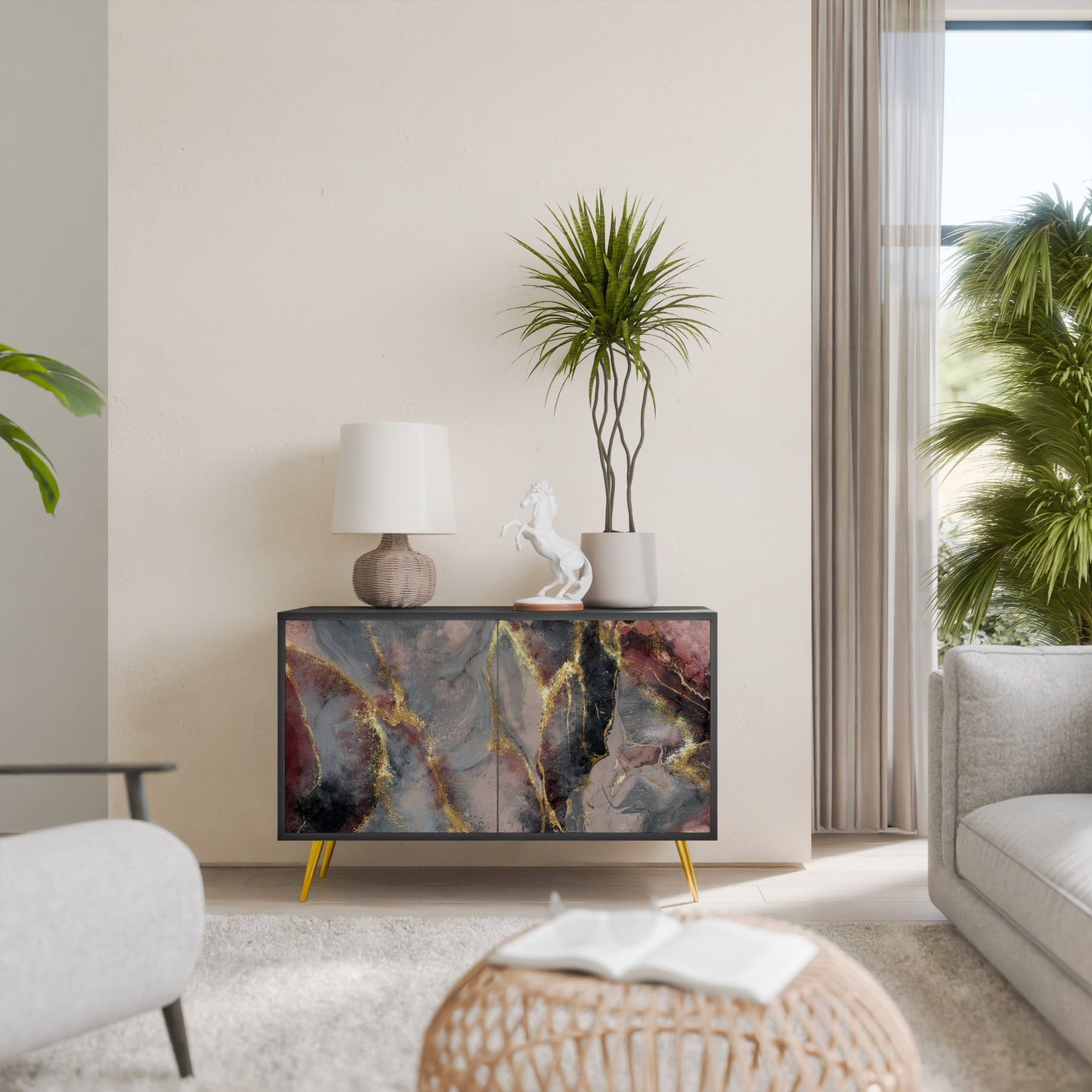 GOLDEN TIDES 2-Door Sideboard in Black Finish