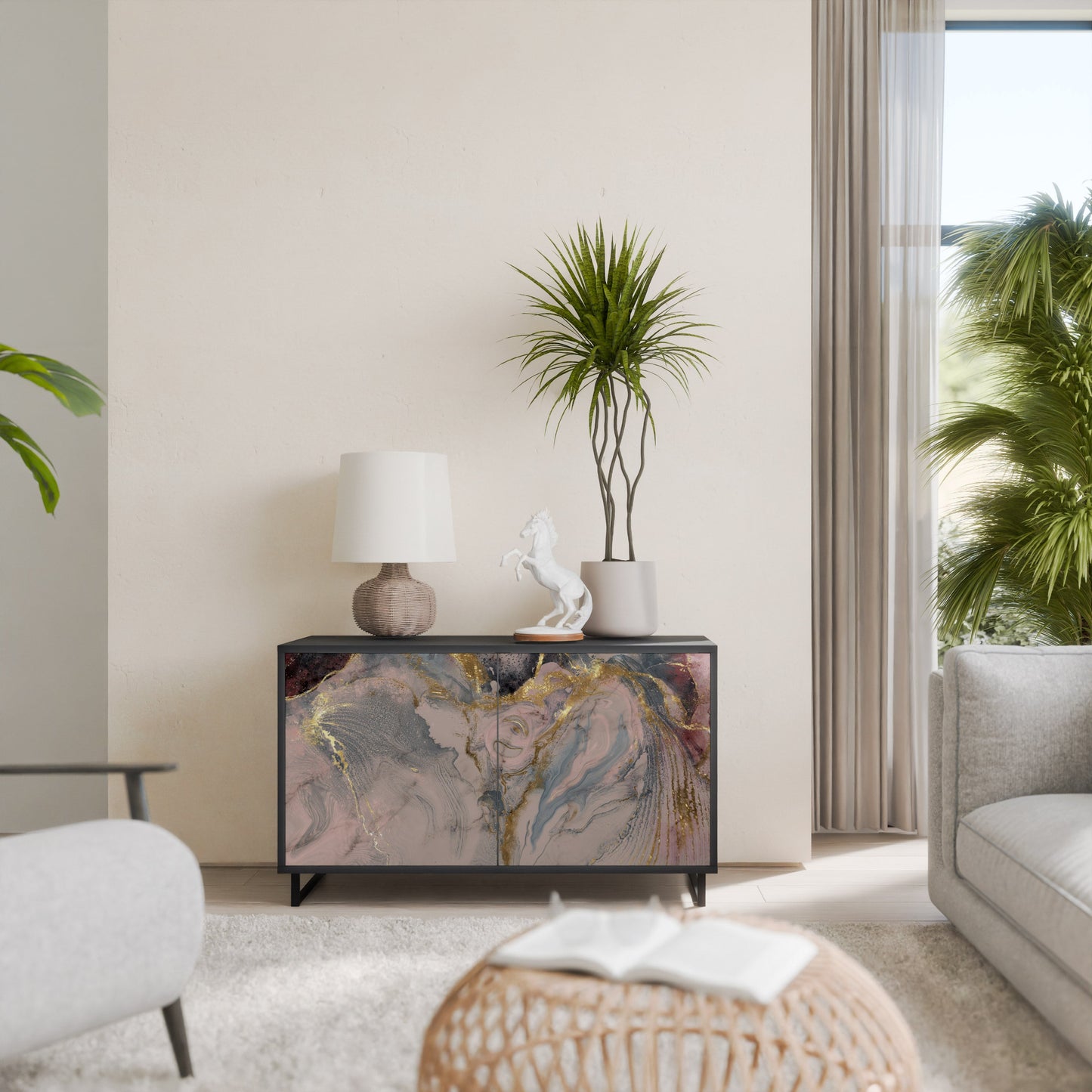 GILDED SWIRLS 2-Door Sideboard in Black Finish