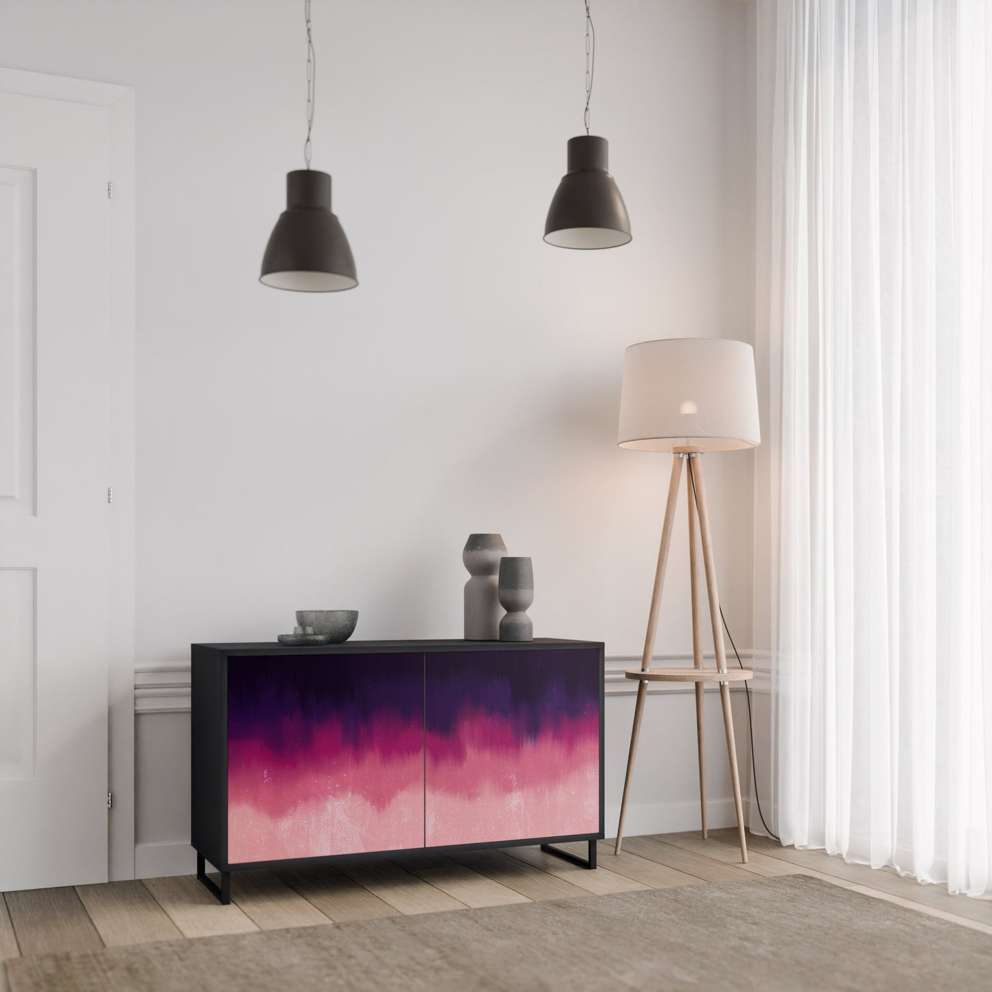 AURORA BOREALIS Madia a 2 Ante in Finitura Nera