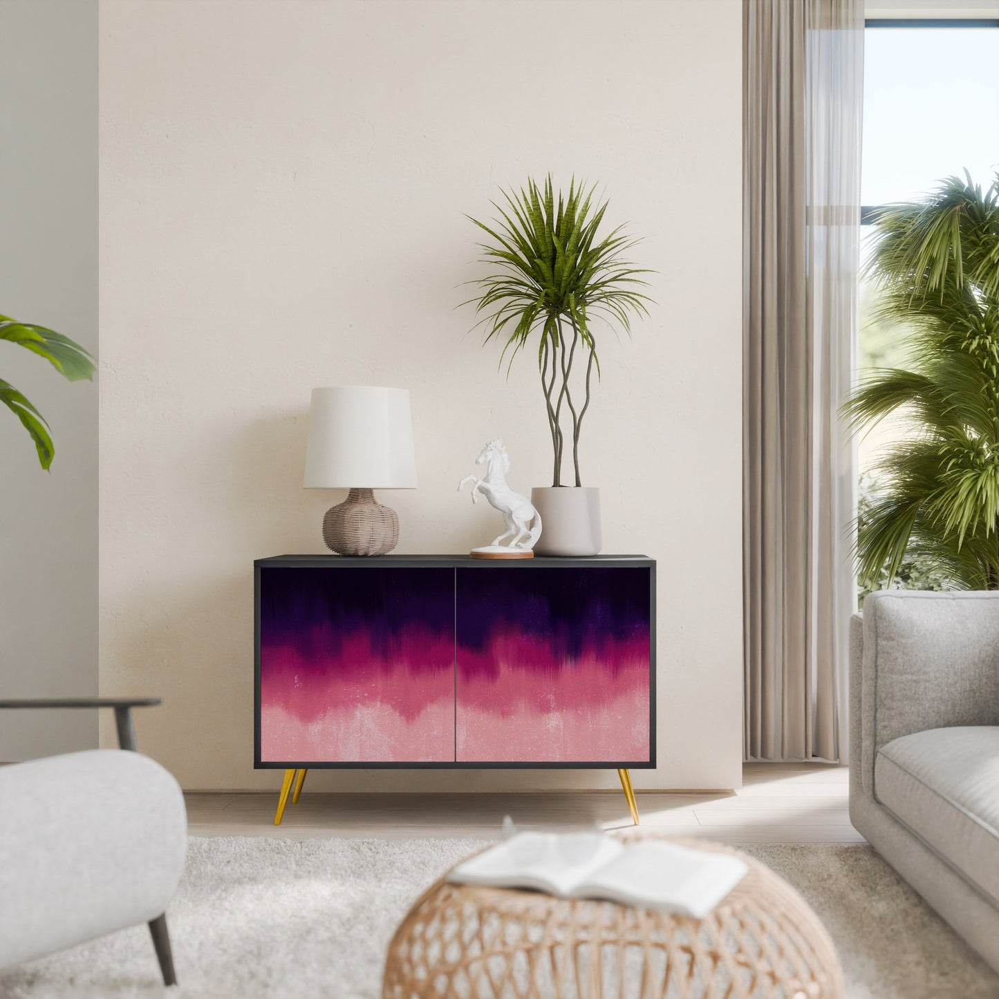 AURORA BOREALIS Madia a 2 Ante in Finitura Nera