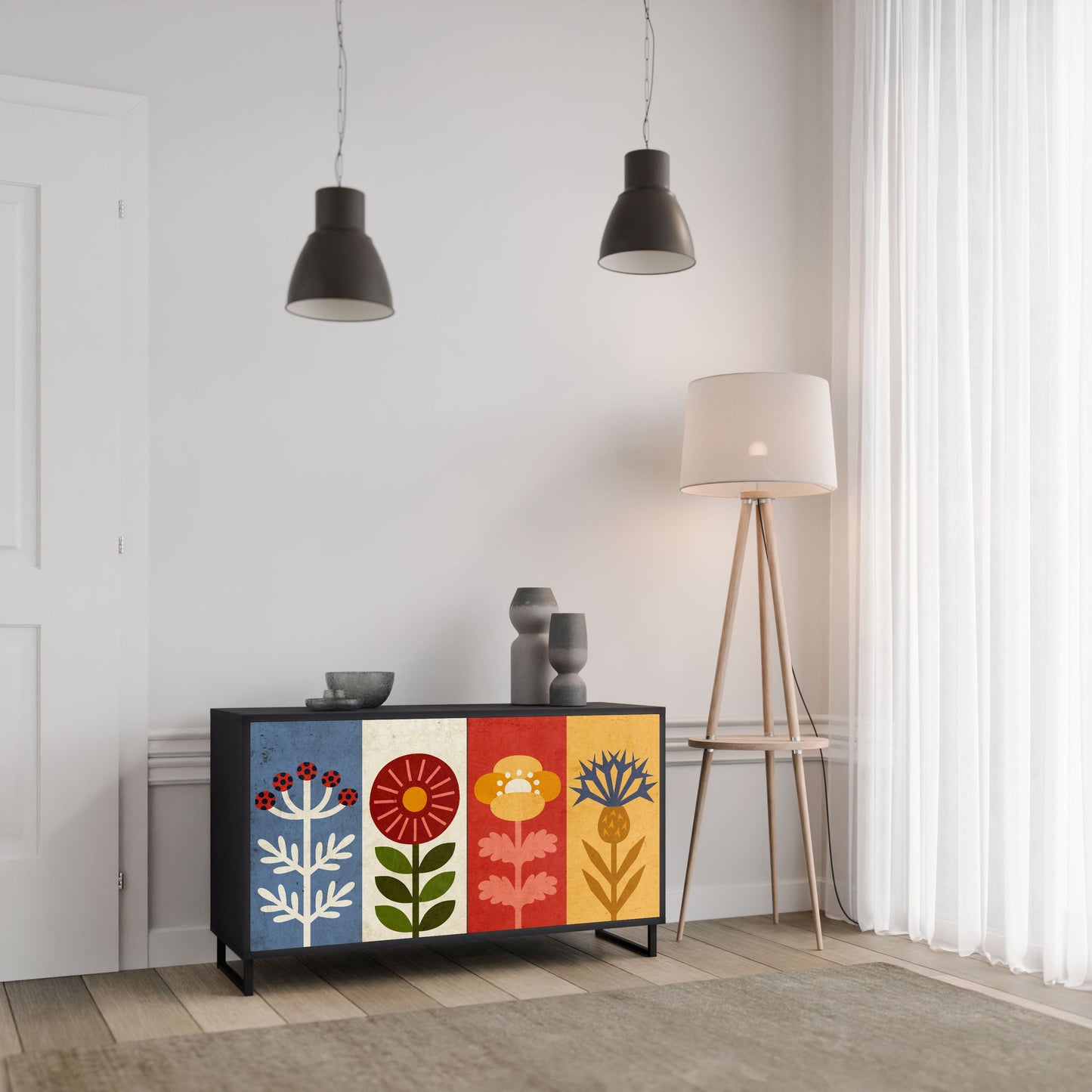 SCANDIC FLOWERET 2-Door Sideboard in Black Finish