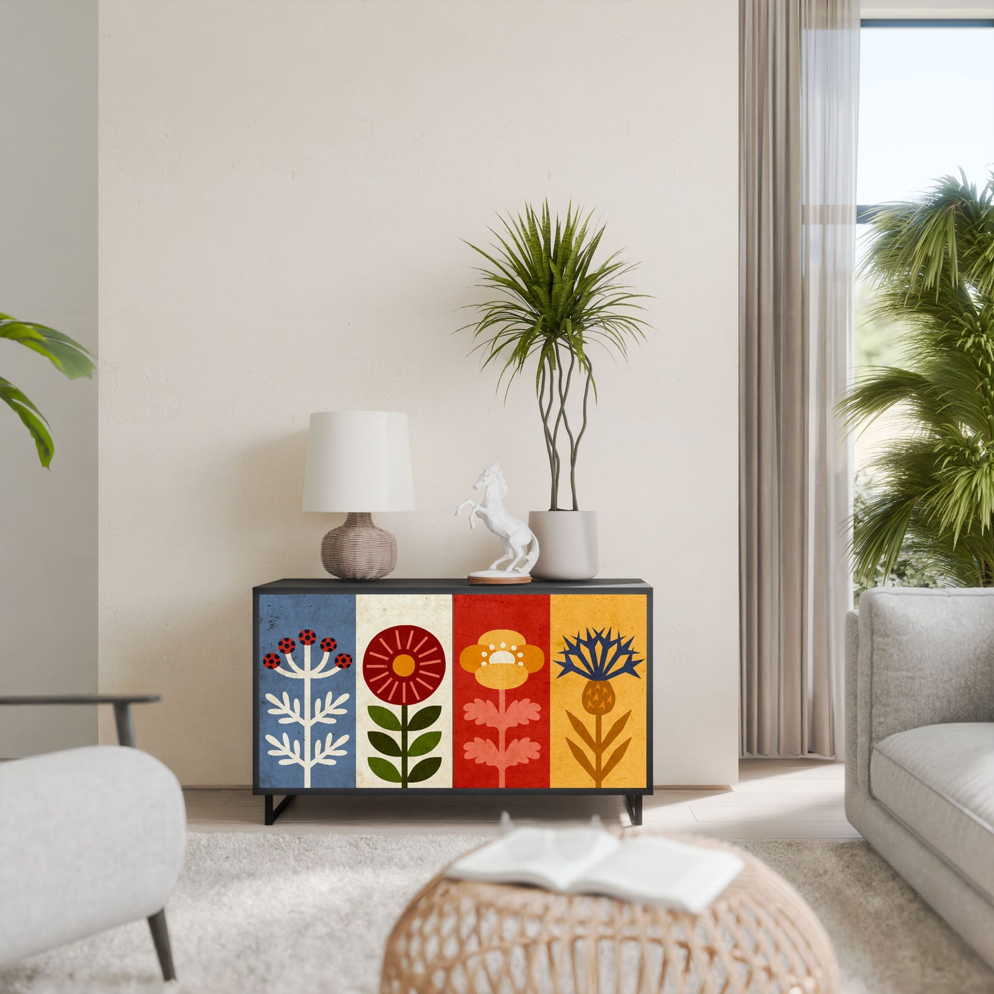 SCANDIC FLOWERET 2-Door Sideboard in Black Finish