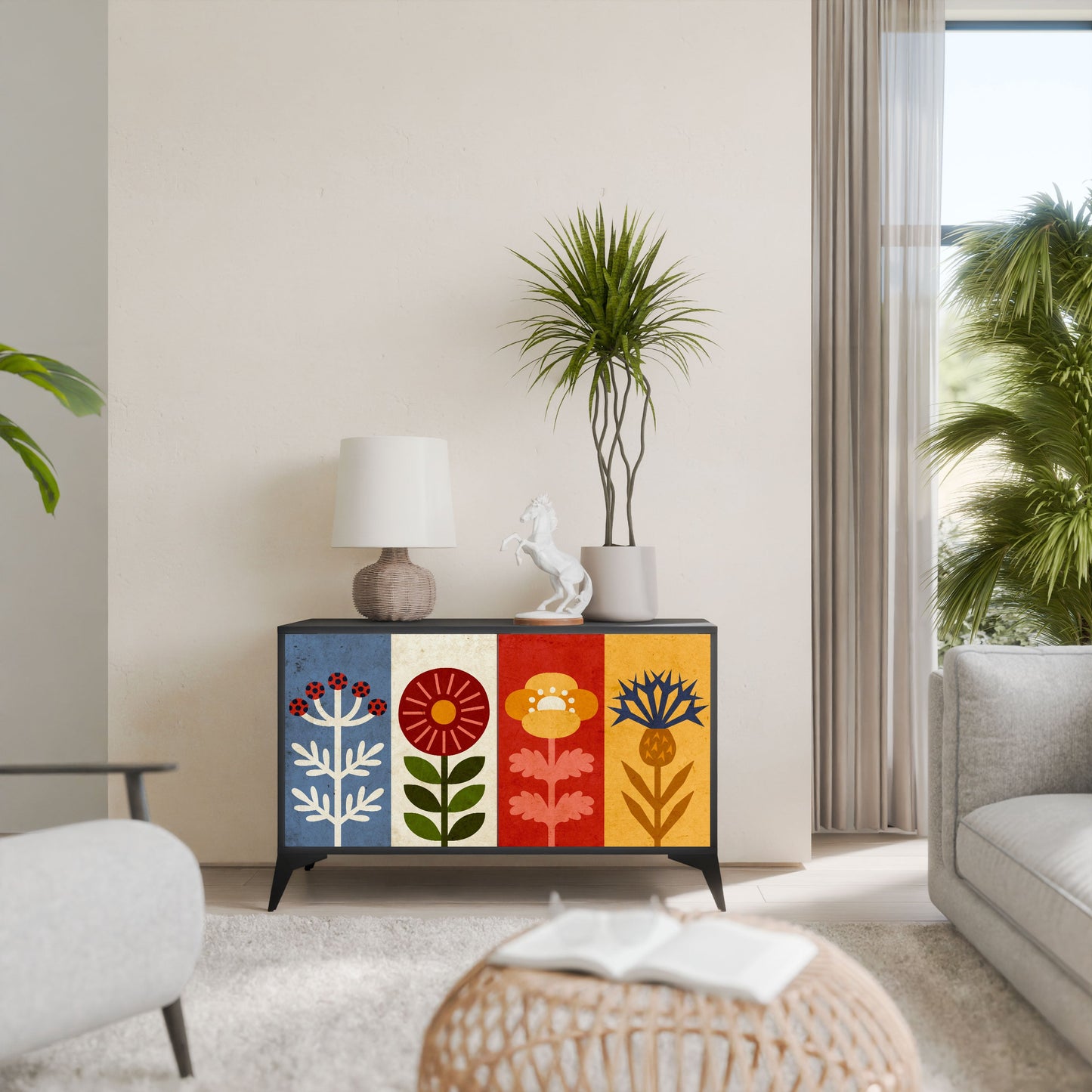 SCANDIC FLOWERET 2-Door Sideboard in Black Finish