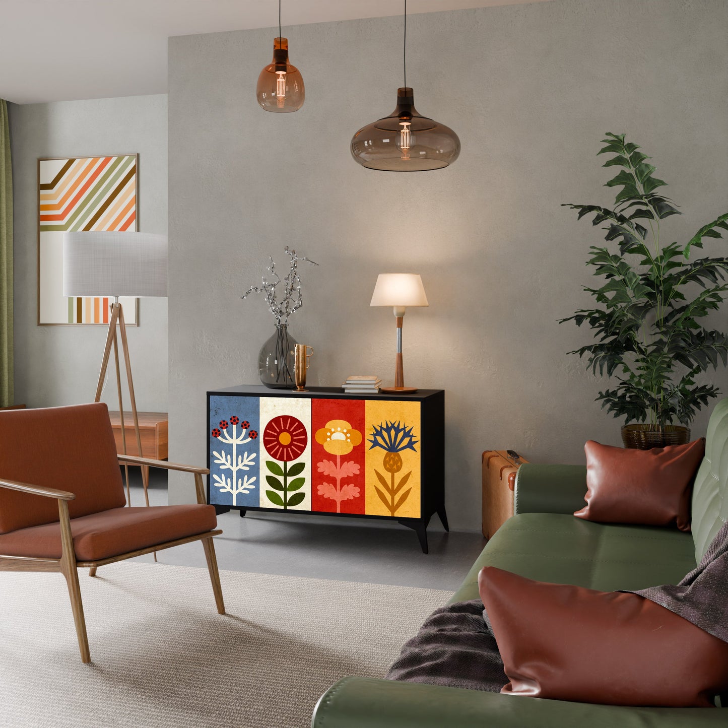 SCANDIC FLOWERET 2-Door Sideboard in Black Finish