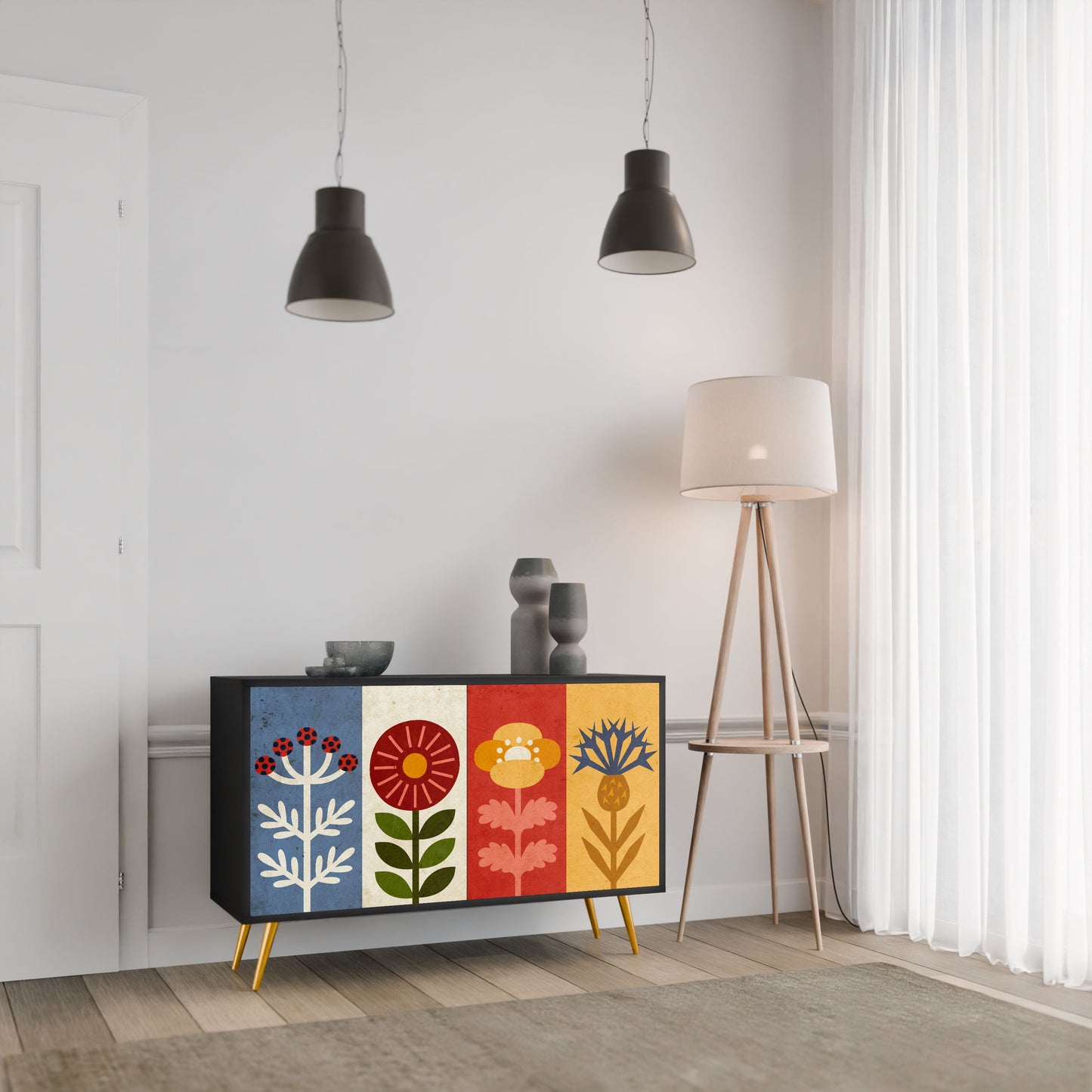 SCANDIC FLOWERET 2-Door Sideboard in Black Finish