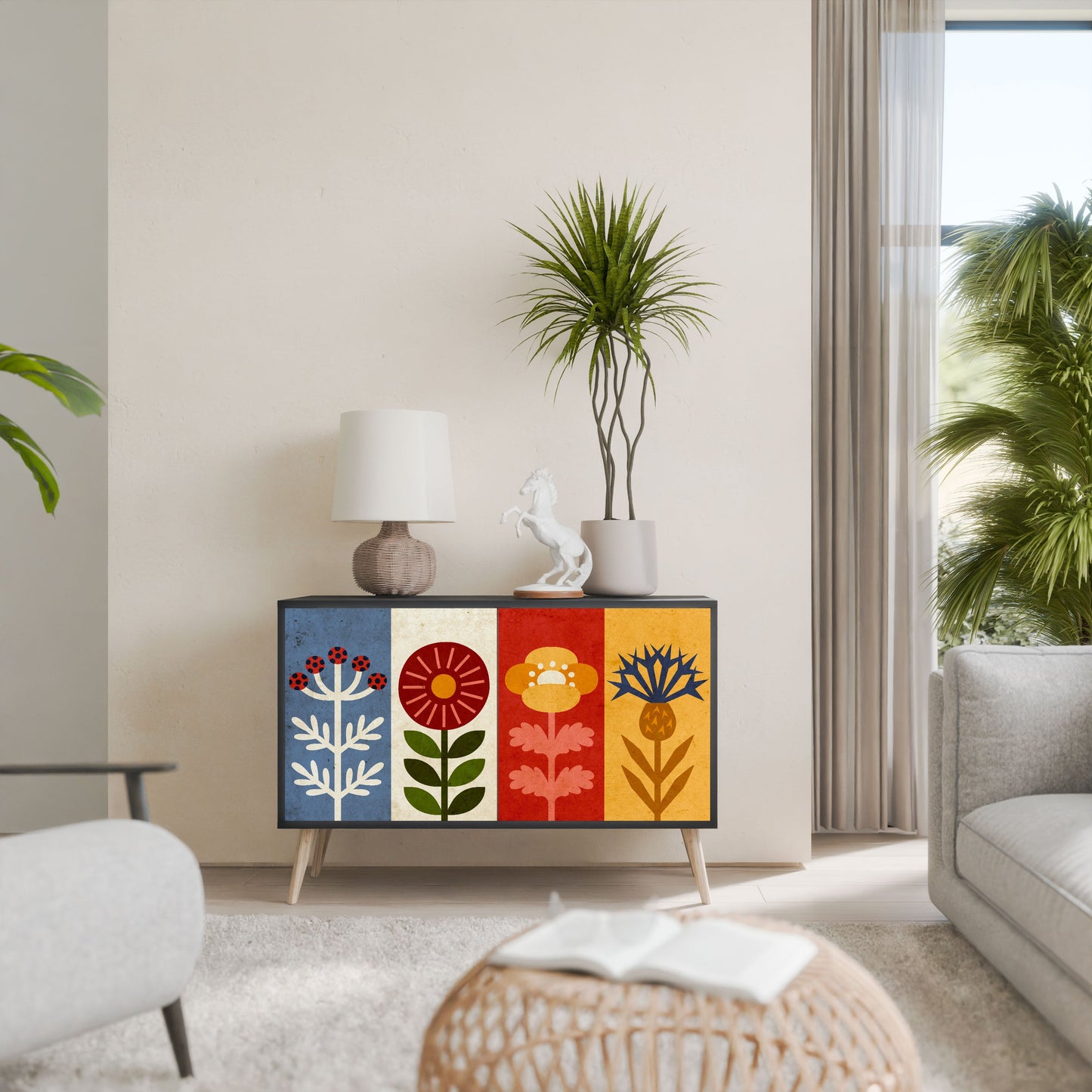 SCANDIC FLOWERET 2-Door Sideboard in Black Finish