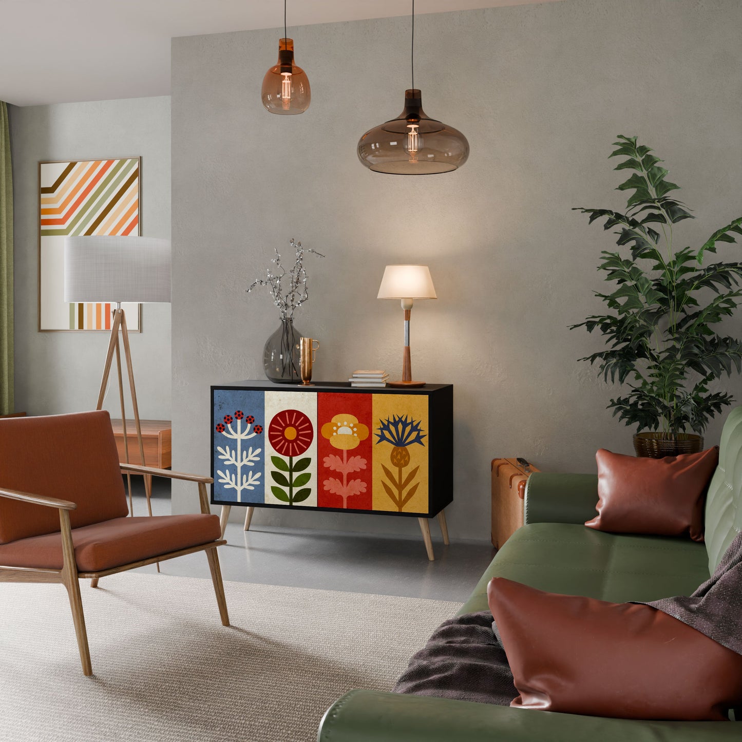 SCANDIC FLOWERET 2-Door Sideboard in Black Finish