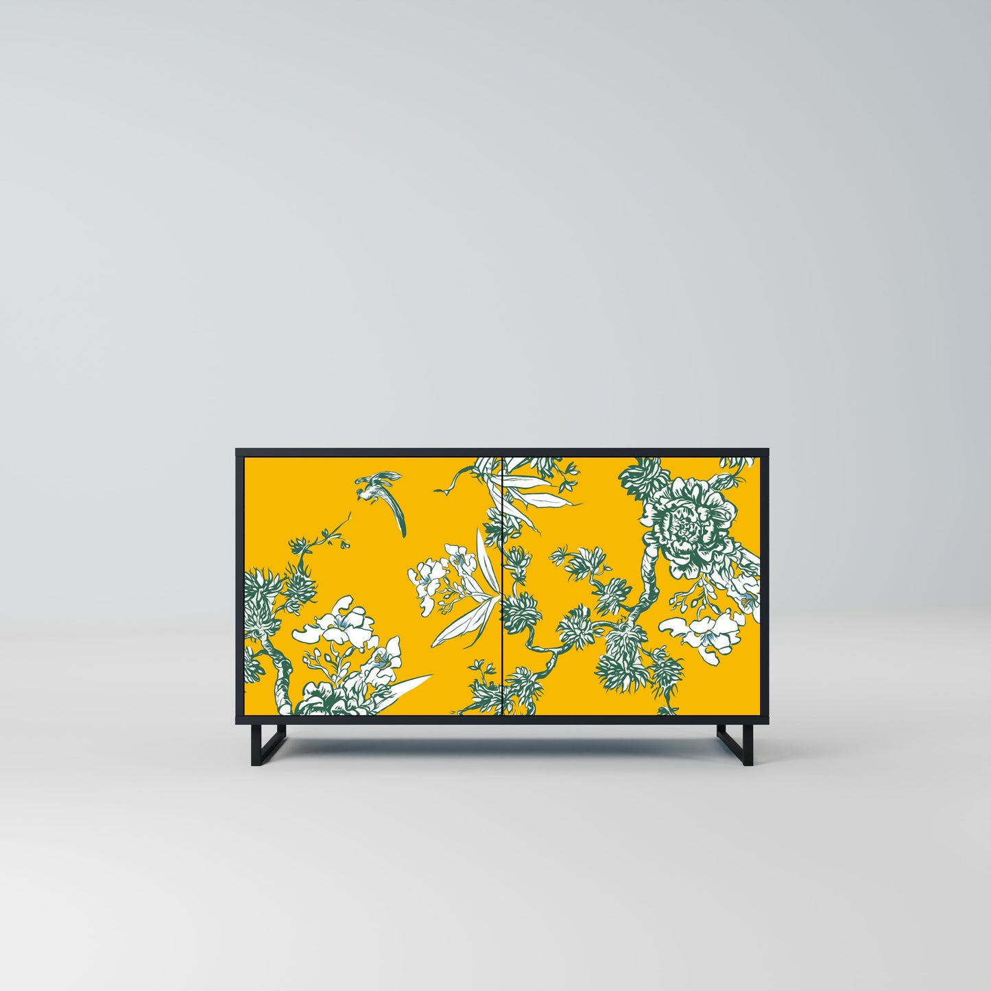 YELLOW CHINOISERIE 2-Door Sideboard in Black Finish