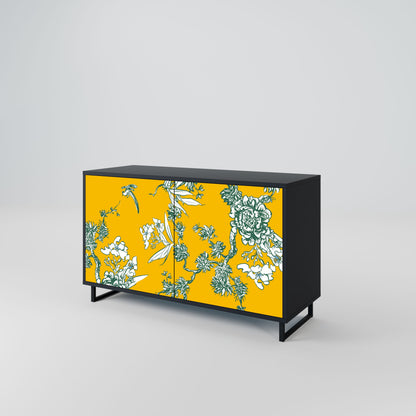 YELLOW CHINOISERIE 2-Door Sideboard in Black Finish