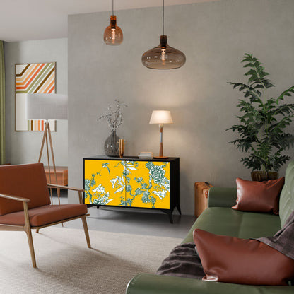 YELLOW CHINOISERIE 2-Door Sideboard in Black Finish