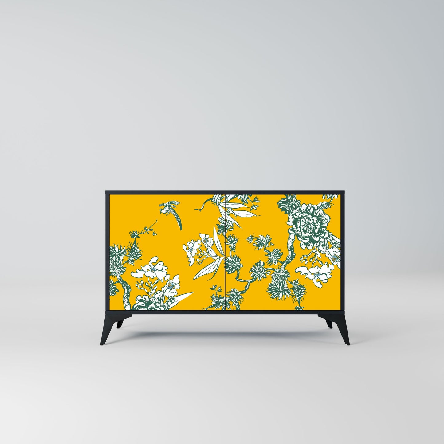 YELLOW CHINOISERIE 2-Door Sideboard in Black Finish