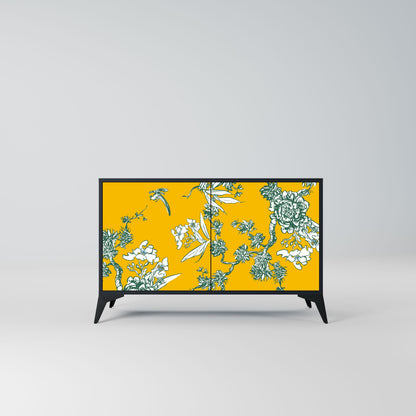 YELLOW CHINOISERIE 2-Door Sideboard in Black Finish