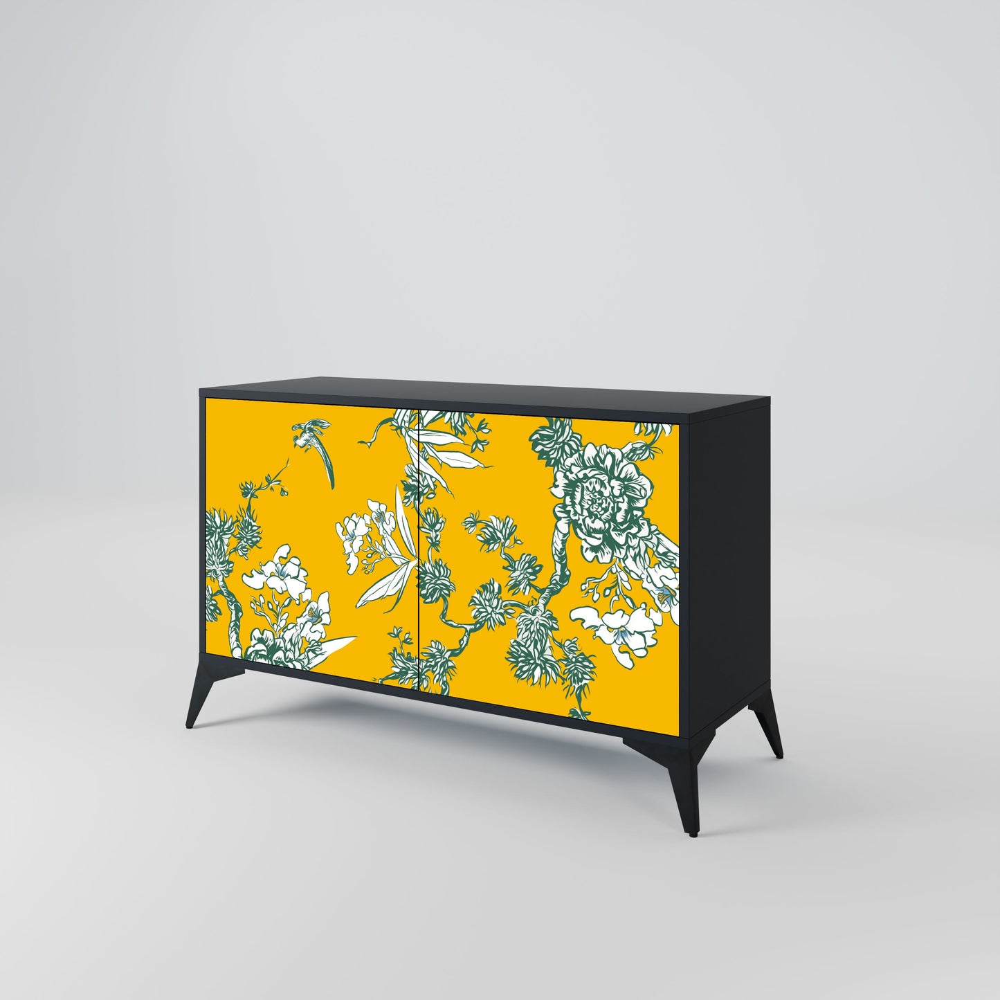 YELLOW CHINOISERIE 2-Door Sideboard in Black Finish