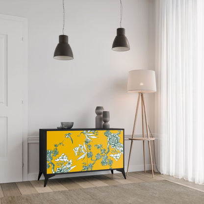 YELLOW CHINOISERIE 2-Door Sideboard in Black Finish