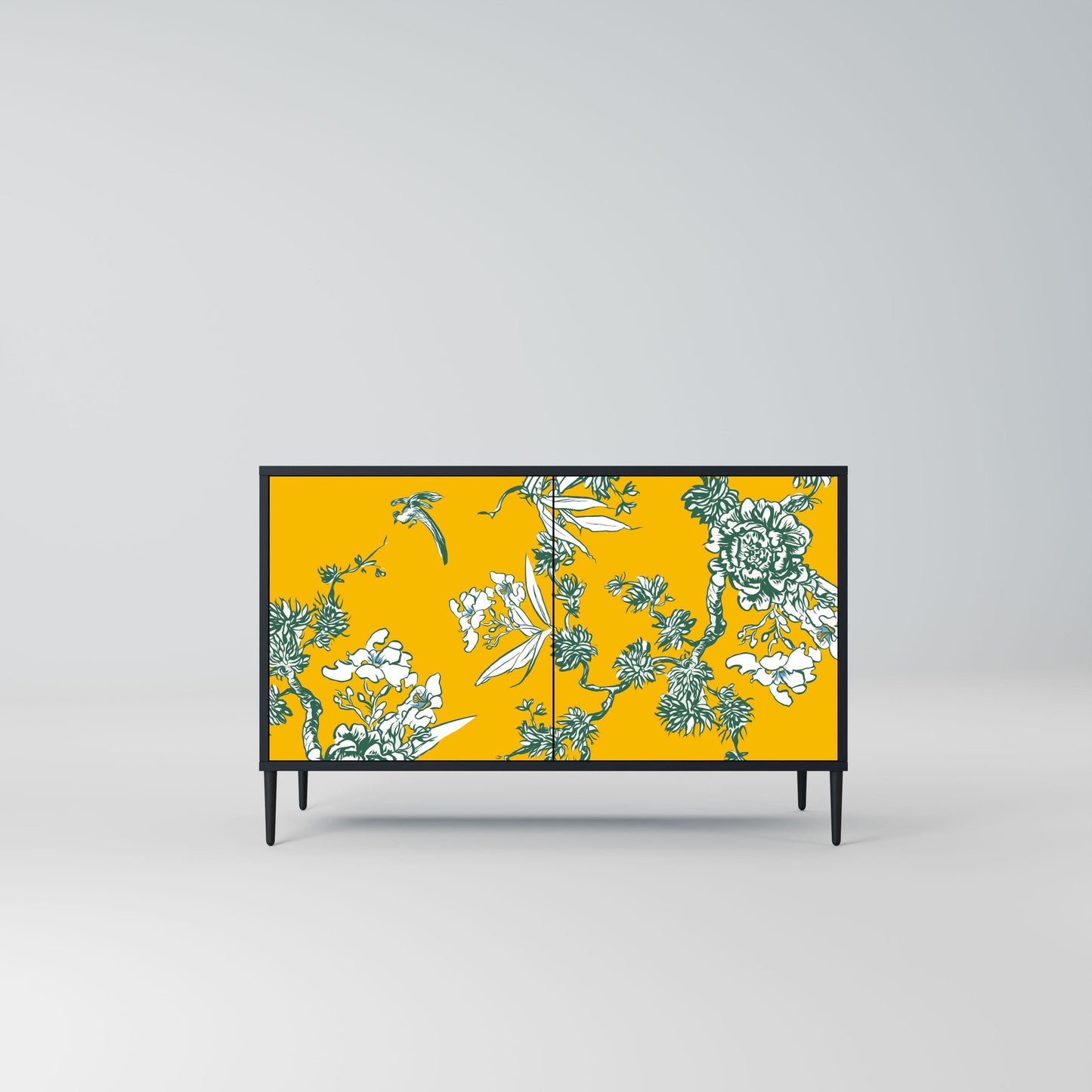 YELLOW CHINOISERIE 2-Door Sideboard in Black Finish