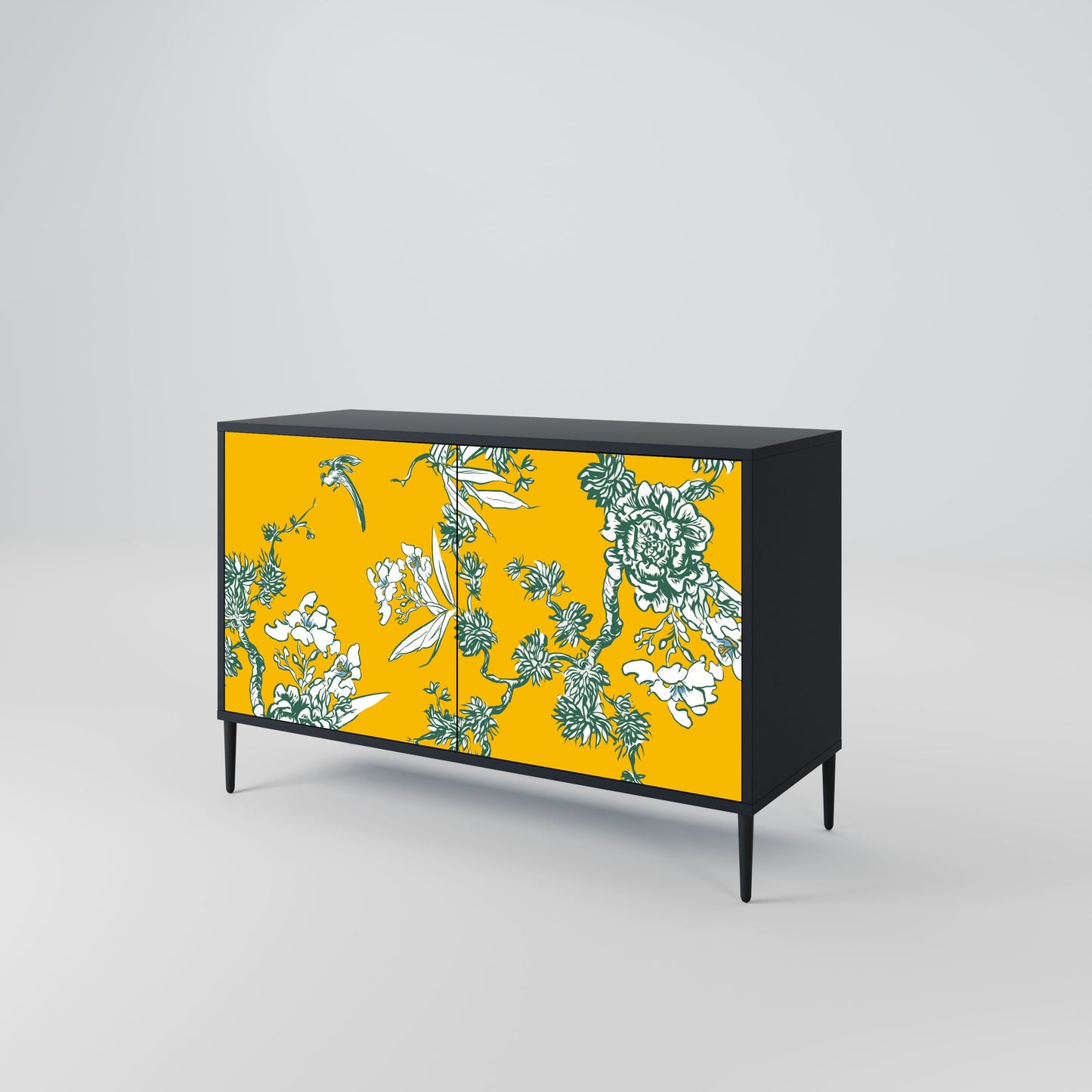 YELLOW CHINOISERIE 2-Door Sideboard in Black Finish