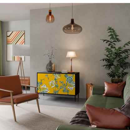 YELLOW CHINOISERIE 2-Door Sideboard in Black Finish