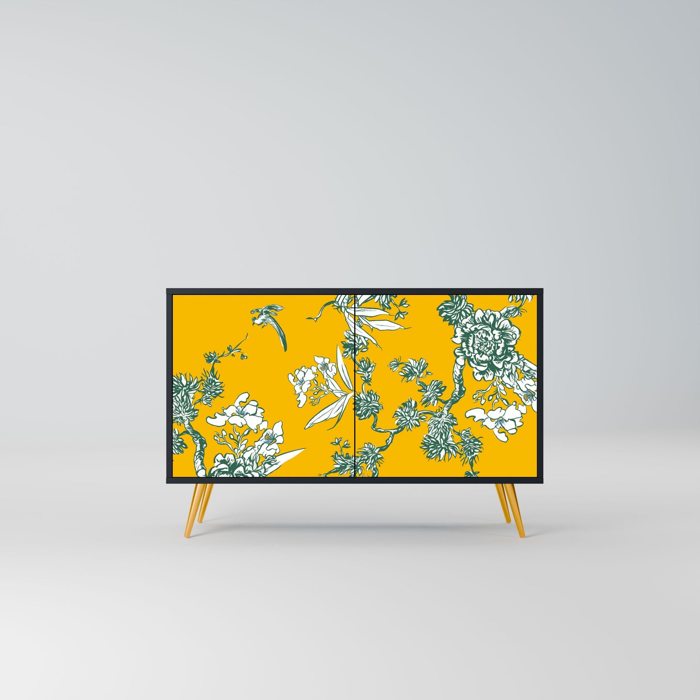 YELLOW CHINOISERIE 2-Door Sideboard in Black Finish