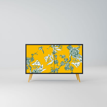 YELLOW CHINOISERIE 2-Door Sideboard in Black Finish