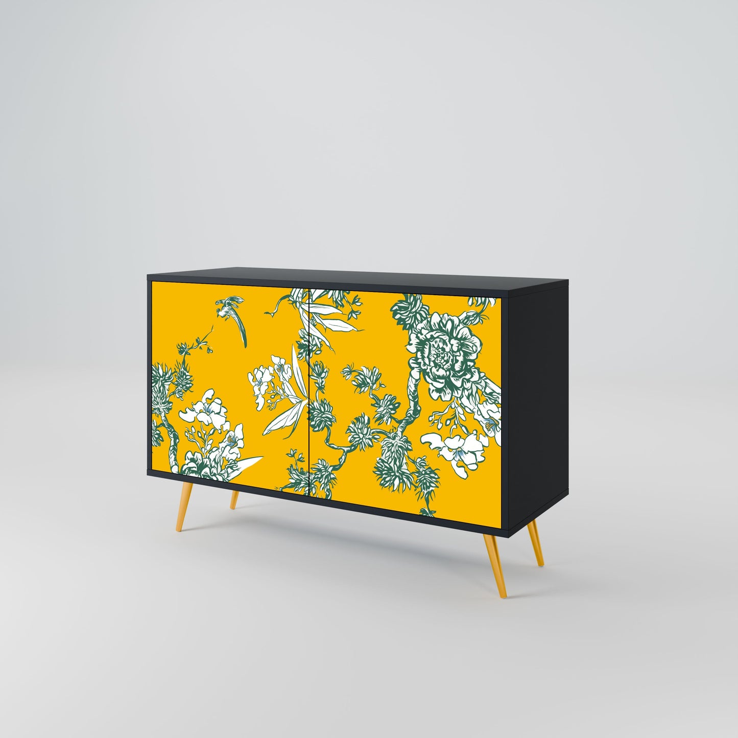 YELLOW CHINOISERIE 2-Door Sideboard in Black Finish